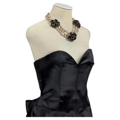 CHANEL 1980s Baroque Pearl and Black Gripoix Camellias Necklace