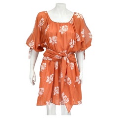 Robe caftan vintage La Perla Sport en batiste de coton à motif floral orange, fin des années 1970