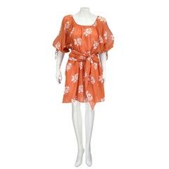 Robe caftan vintage La Perla Sport en batiste de coton à motif floral orange, fin des années 1970