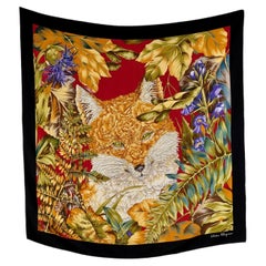 Rare Archive Salvatore Ferragamo "Fox and Flowers" silk scarf A/W 1987