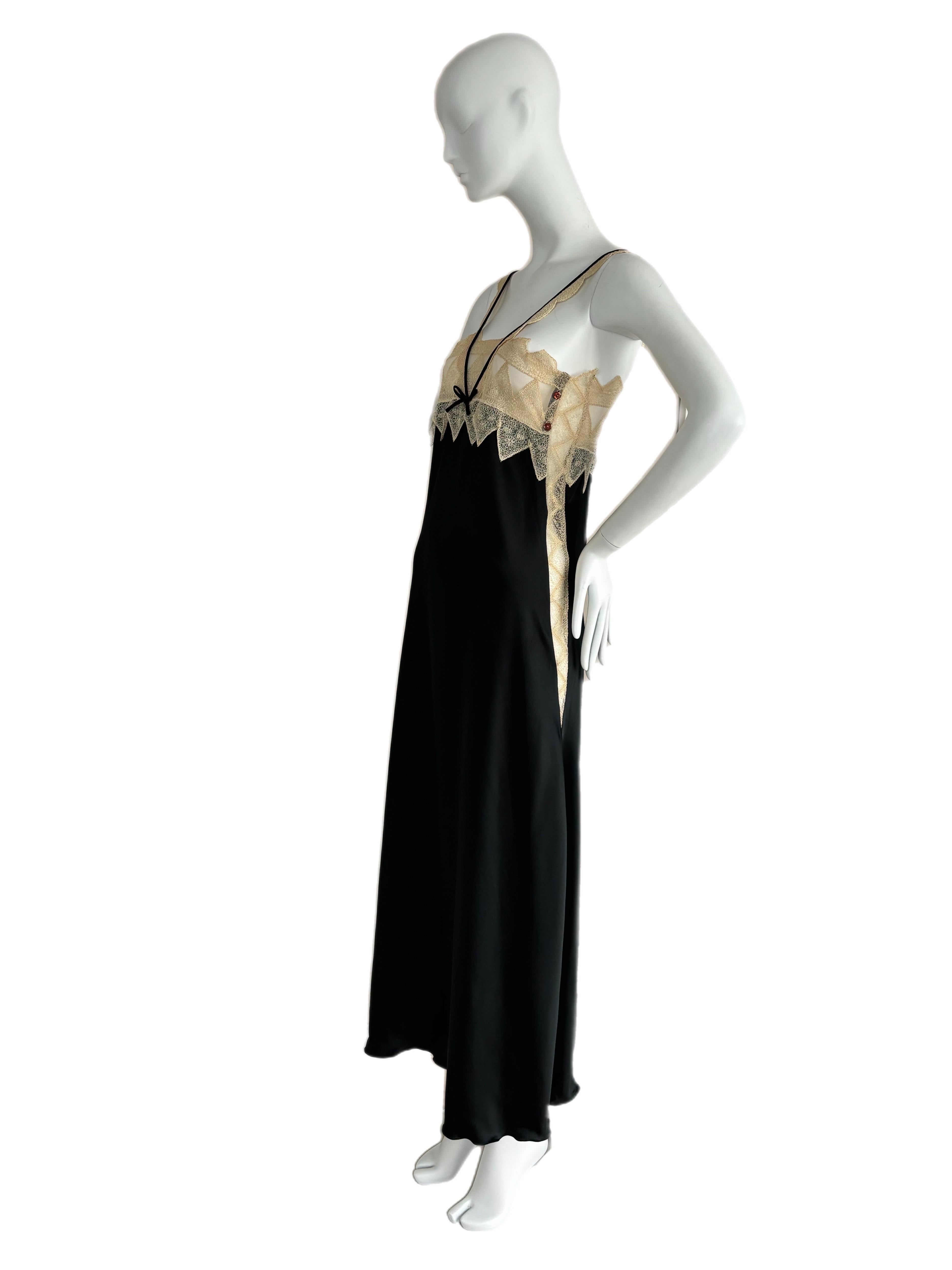 ZANDRA RHODES 1978 Vintage Pasarela Lencería Vestido de noche Maxi Vestido Lazo Encaje 1