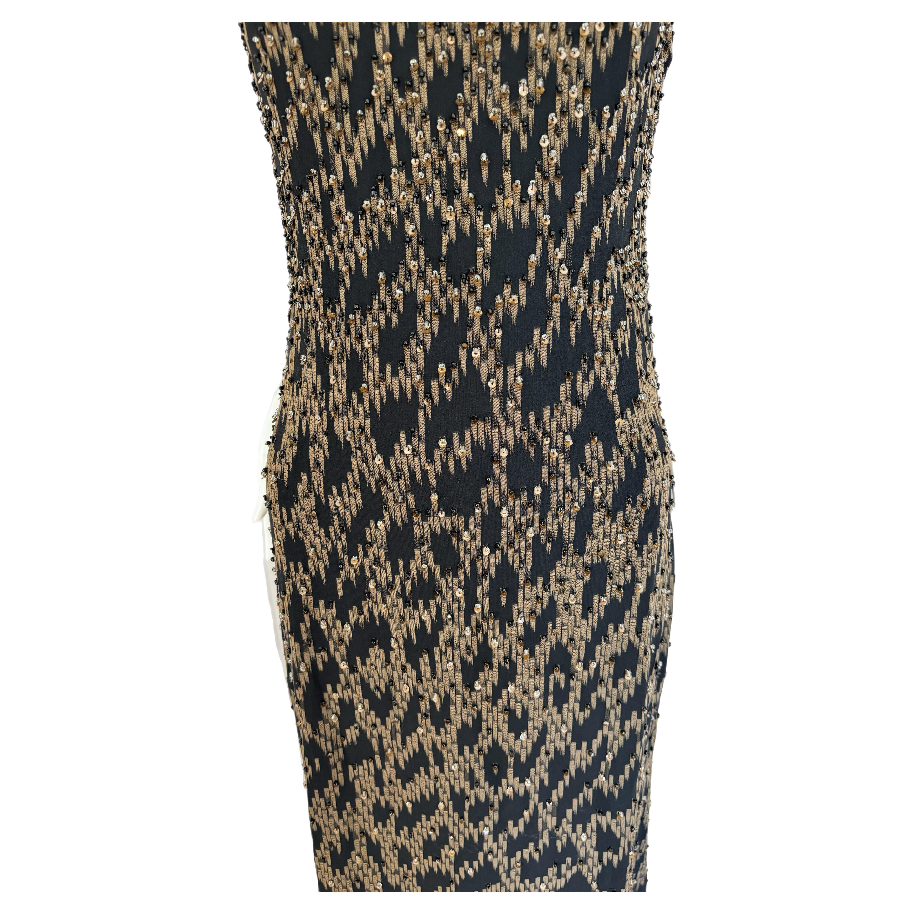 BADGLEY MICSHKA Vintage Beaded Evening Gown Maxi Dress