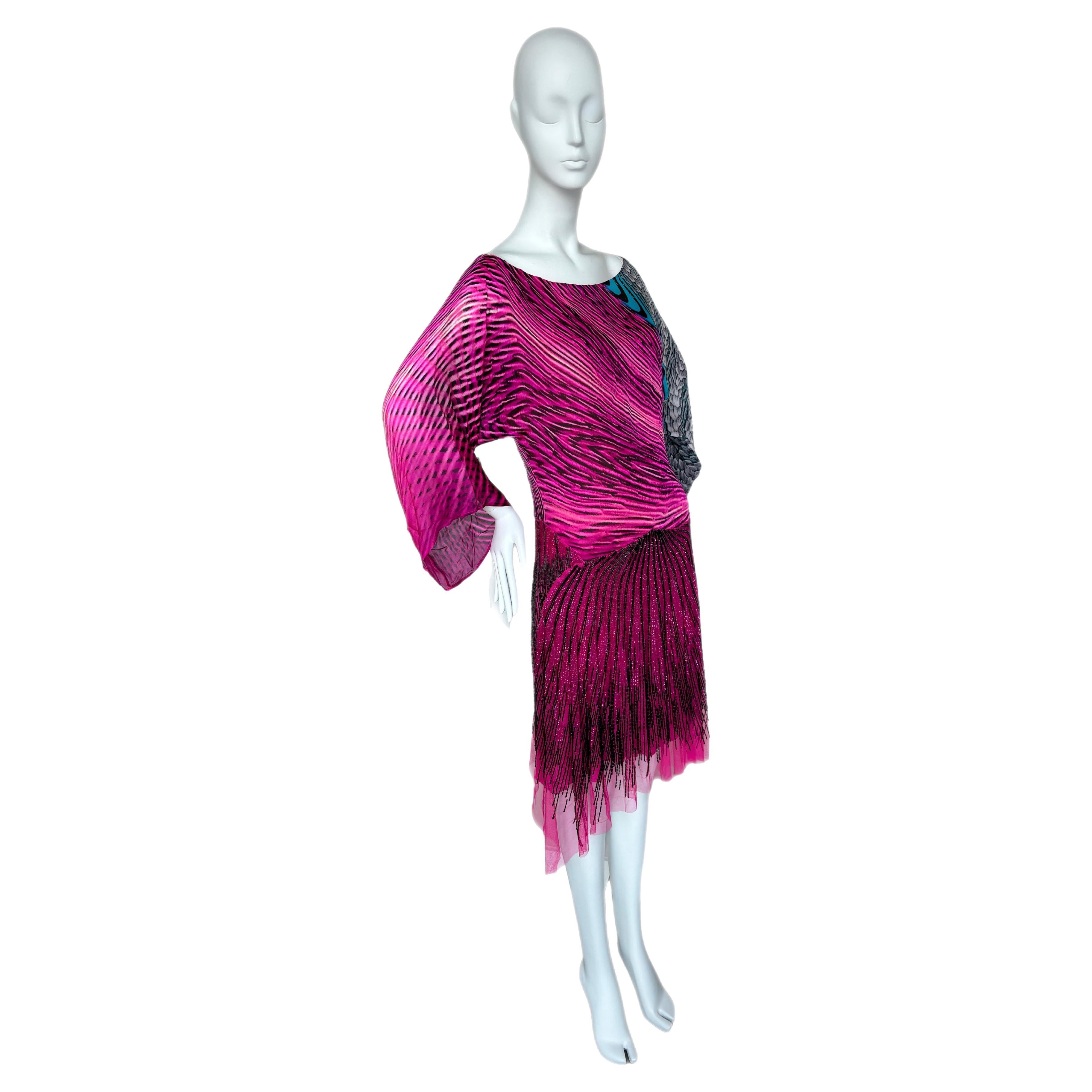 ROBERTO CAVALLI 2001 Vintage Silk Beaded Runway Style Dress For Sale