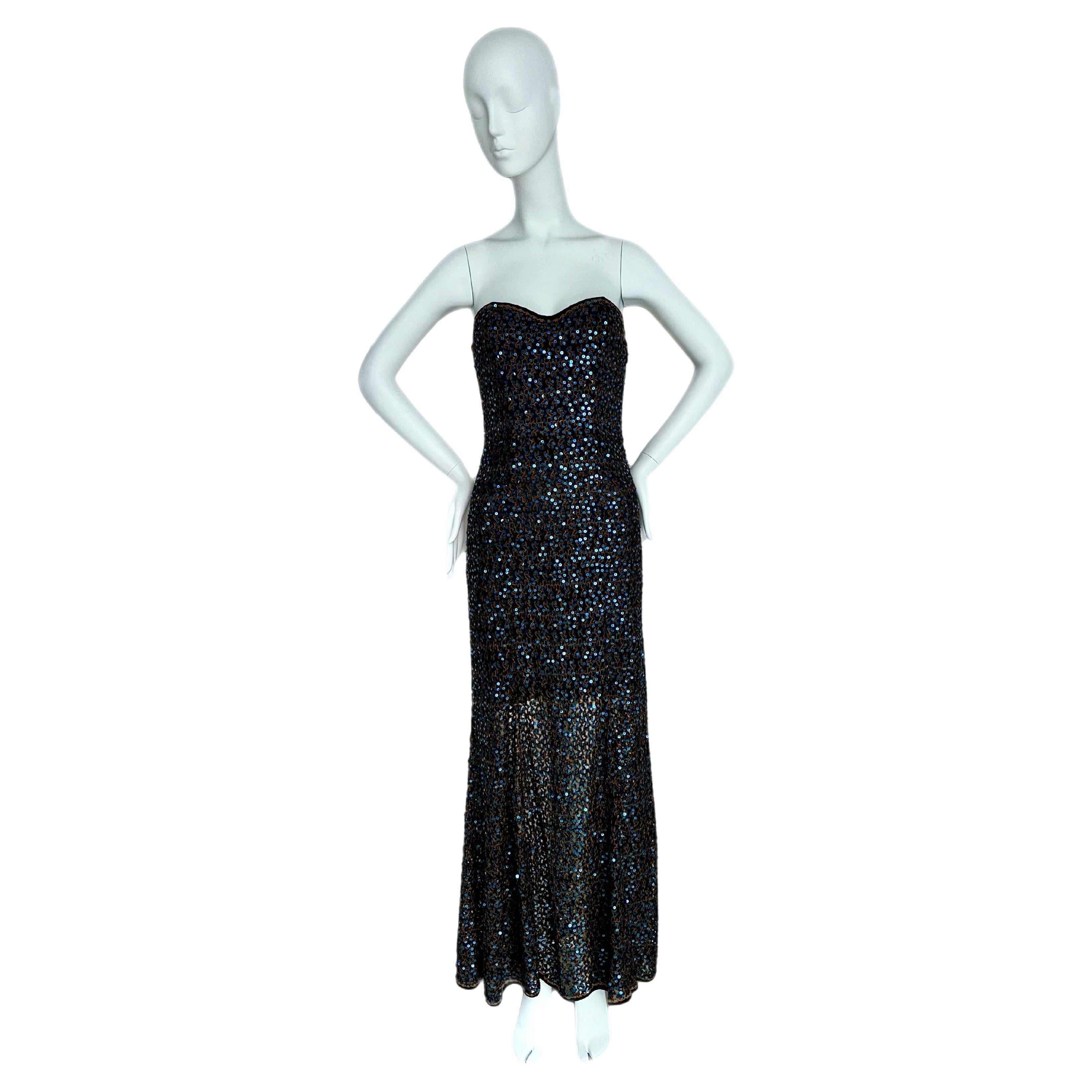 MISSONI Vintage Sequin Embellished Maxi Long Bustier Dress For Sale