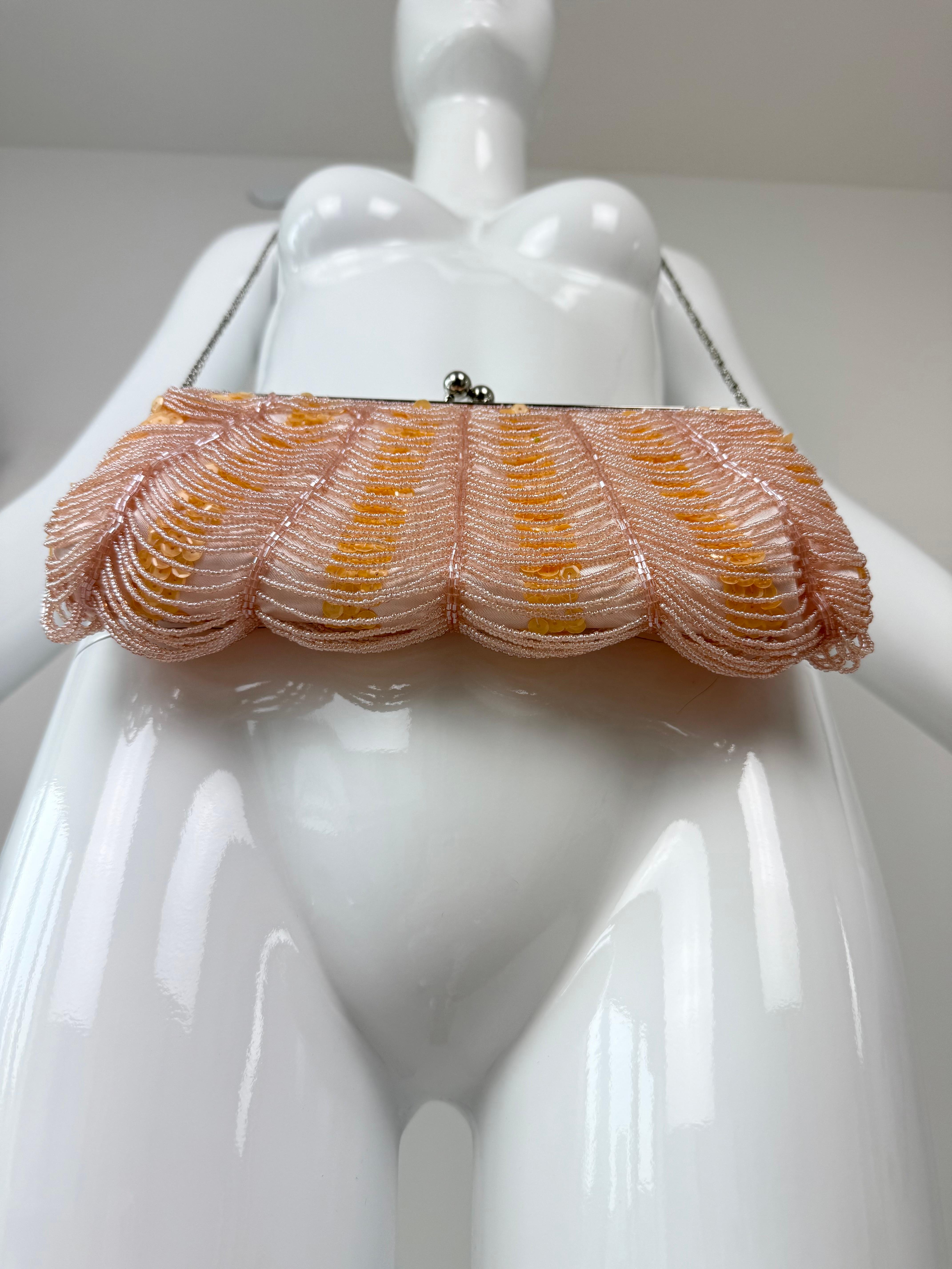 Gris RANDOLPH DUKE Y2K Vintage Pink + Orange Beaded Evening Bag en vente