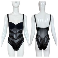 GIANFRANCO FERRE 90's Vintage Schwarz verschönert Bodysuit