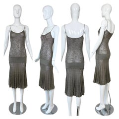 CHANEL 2004 Vintage Silver Metallic Knee Length Dress
