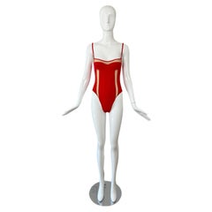 HERVE LEGER 90's Vintage Red Sheer High Cut Badeanzug Badeanzug One Piece