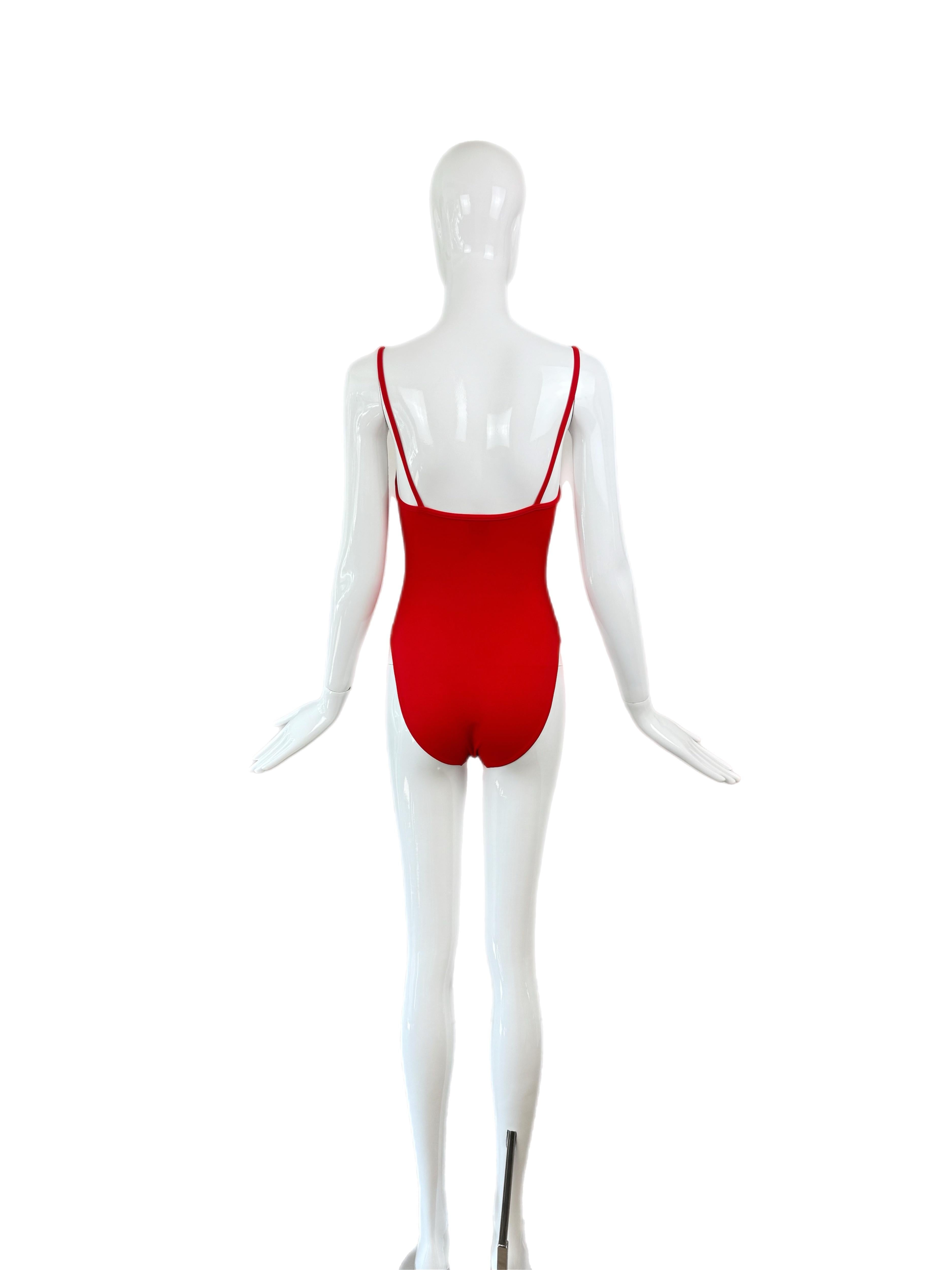 HERVE LEGER 90's Vintage Red Sheer High Cut Badeanzug Badeanzug One Piece im Angebot 1