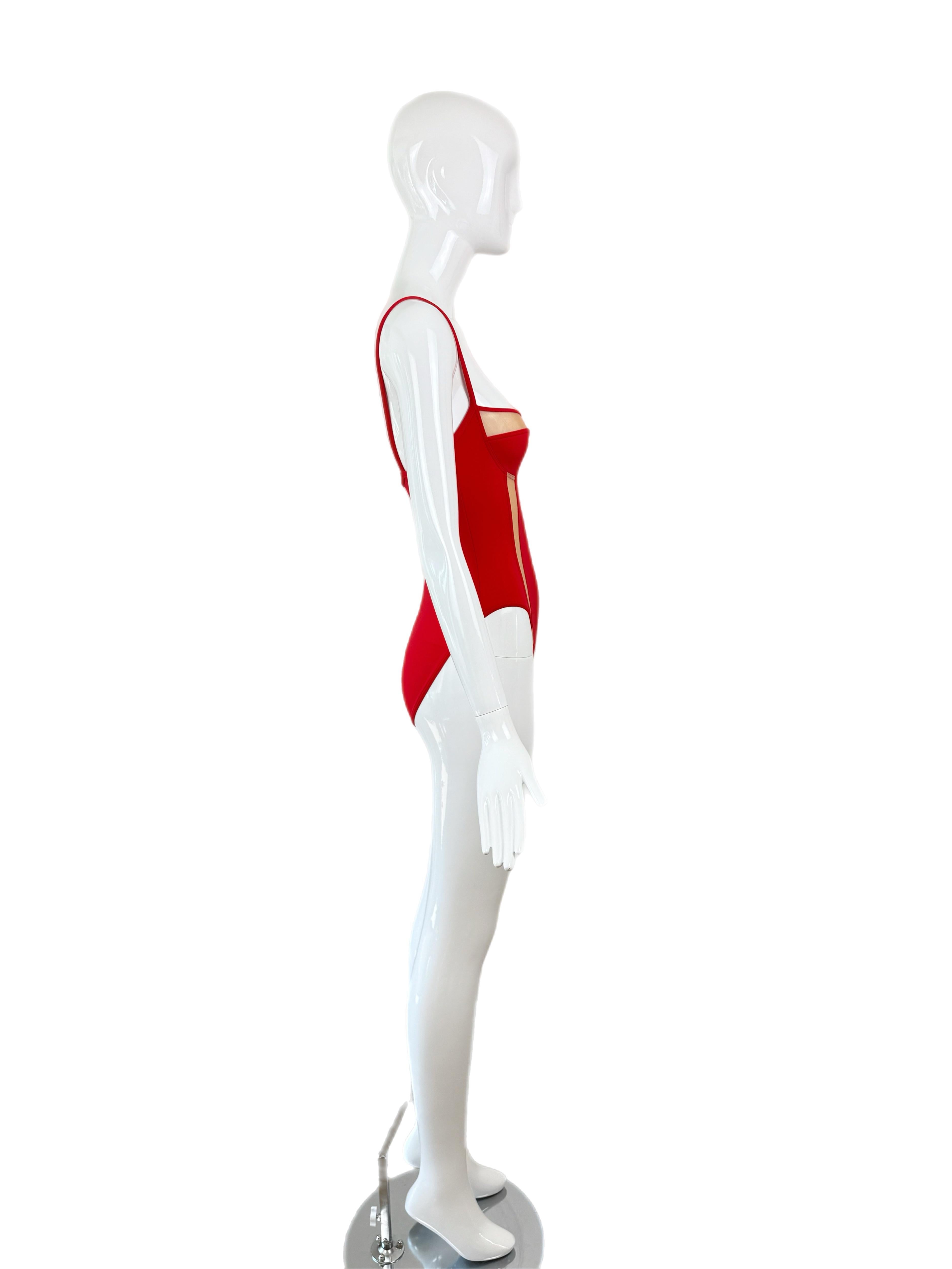 HERVE LEGER 90's Vintage Red Sheer High Cut Badeanzug Badeanzug One Piece im Angebot 2