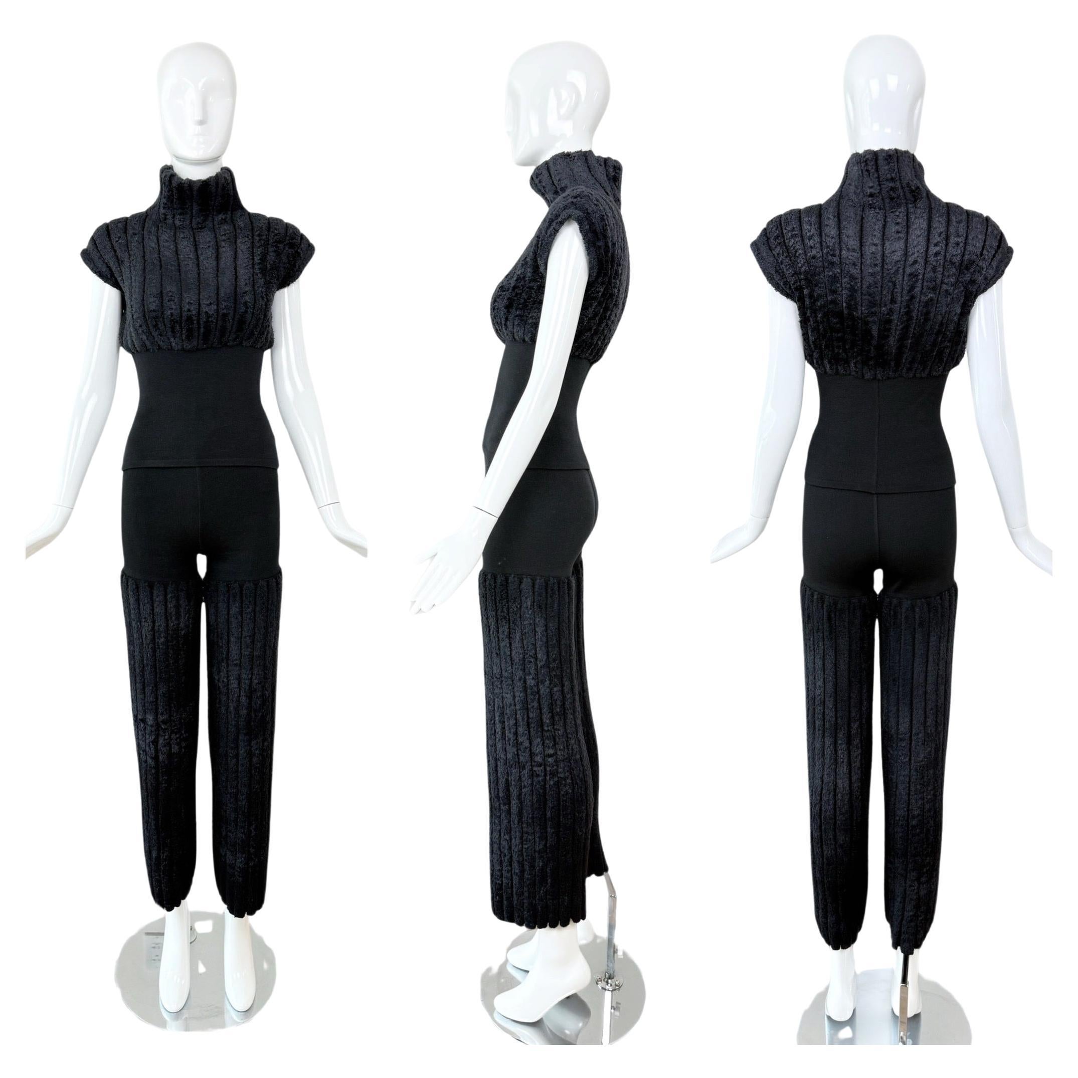 AZZEDINE ALAIA 1994 Set di pantaloni vintage in ciniglia nera