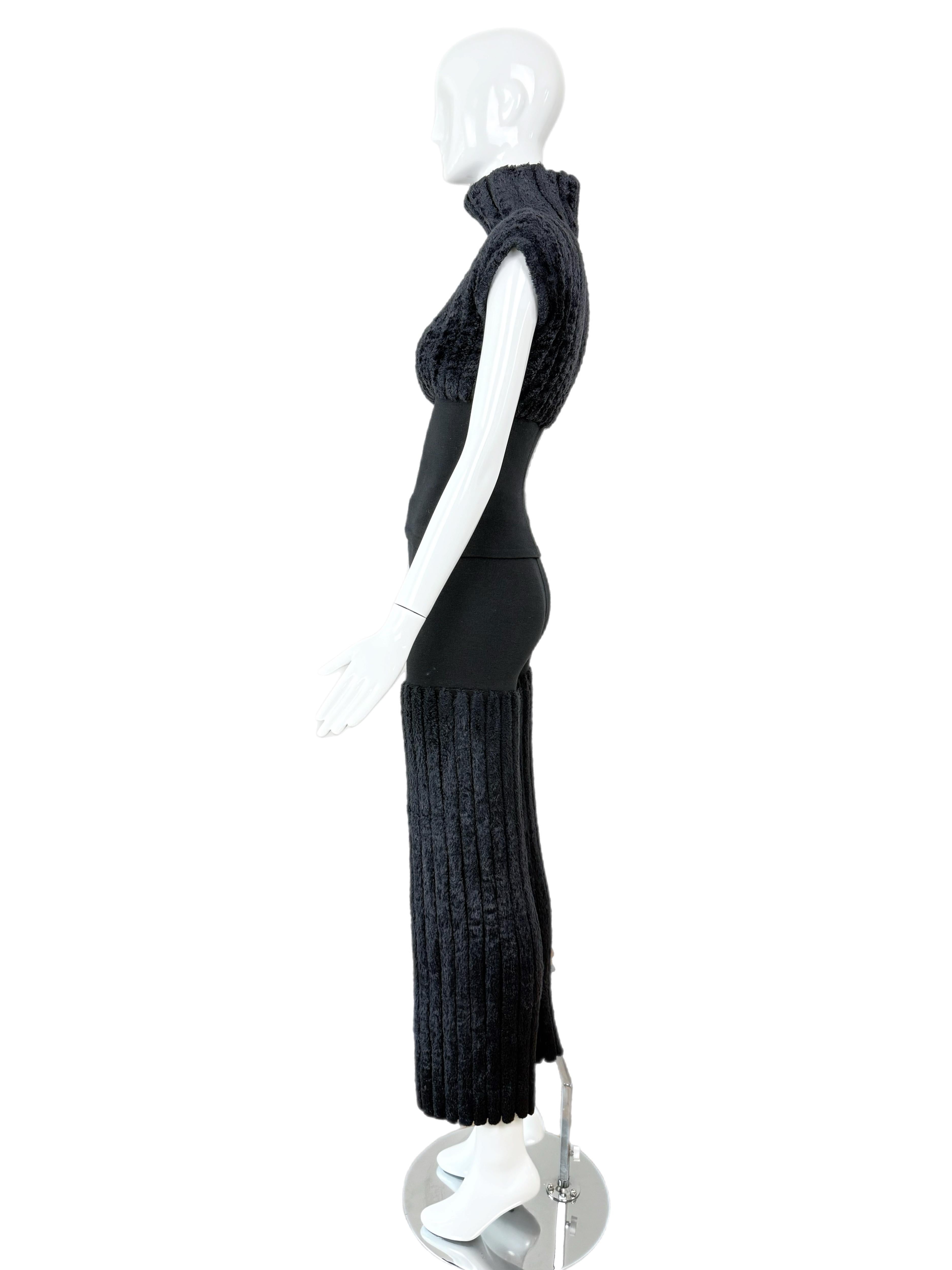 AZZEDINE ALAIA 1994 Set di pantaloni vintage in ciniglia nera in vendita 2