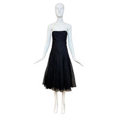 DONNA KARAN 98/99 Vintage Silk Beaded Black Strapless Voluminous Dress