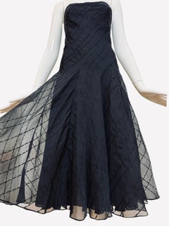 DONNA KARAN 98/99 Vintage Silk Beaded Black Strapless Voluminous Dress