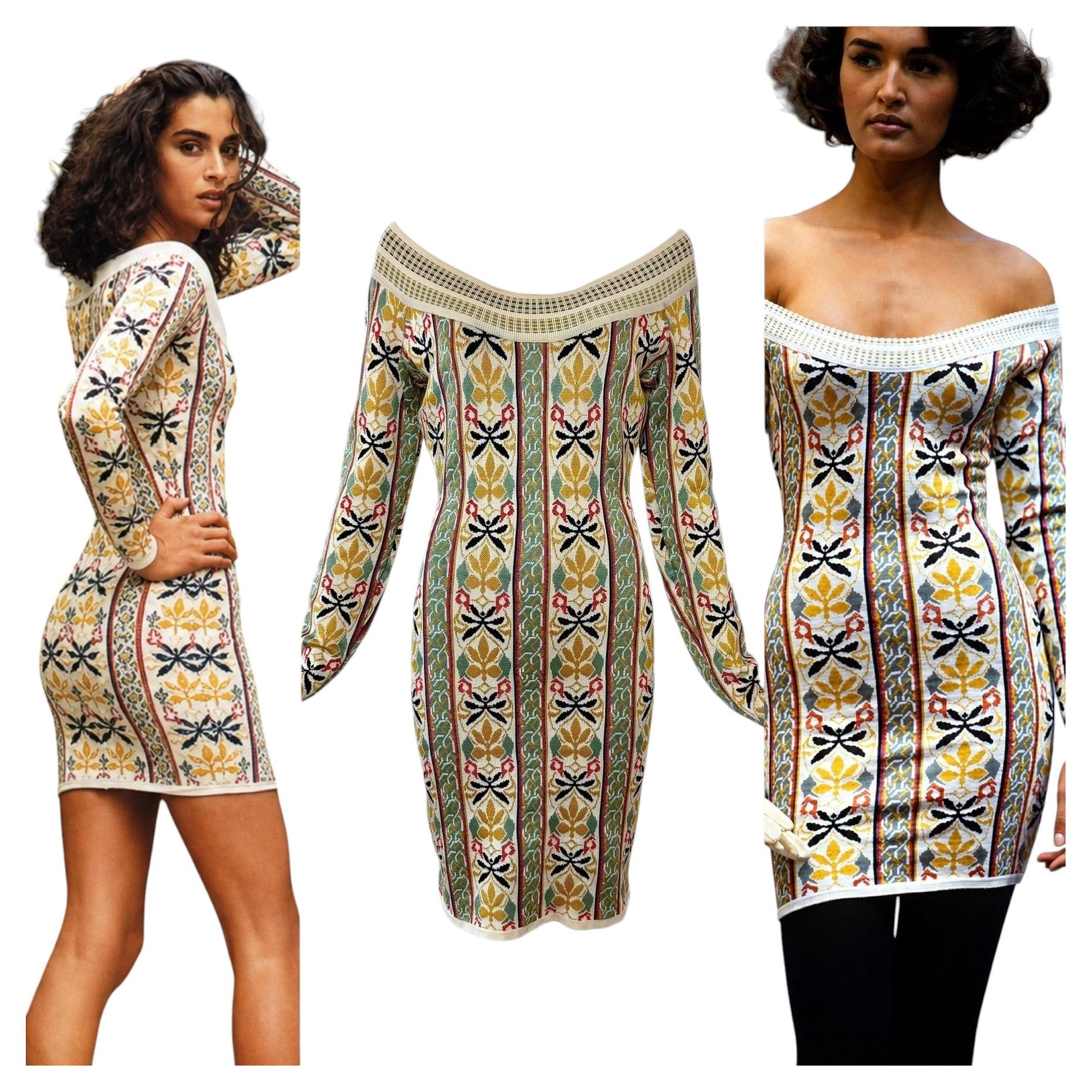 AZZEDINE ALAIA 1990: miniabito in maglia a maniche lunghe in stile vintage da passerella in vendita