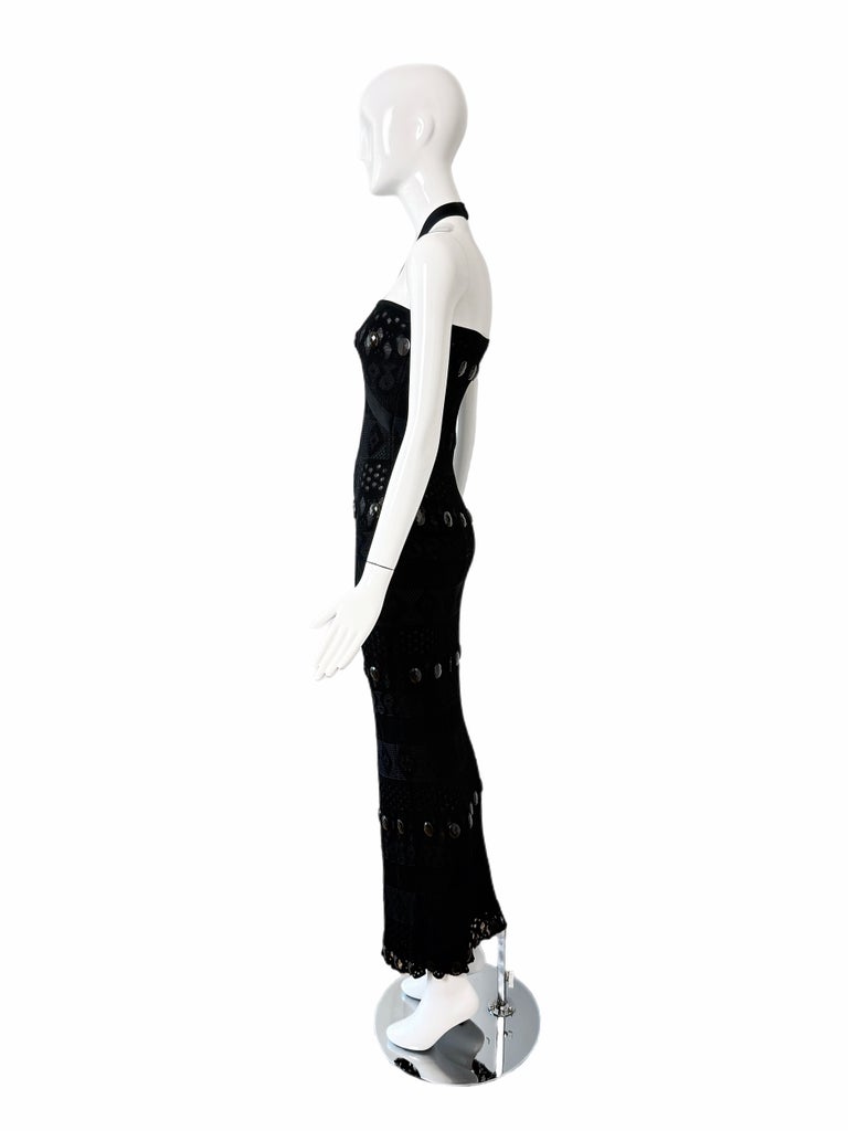 halter wiggle dress HERVE LEGER 90's Vintage Black Crystal Maxi Gown For Sale at 1stDibs floraljewellery