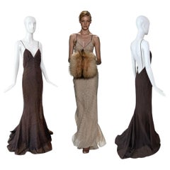 J MENDEL 2004 Vintage-Laufsteg-Seidenkleid in Espressobraun – Abendkleid im Maxi-Stil