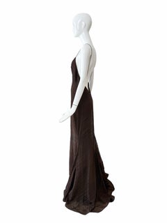 J MENDEL 2004 Vintage-Laufsteg-Seidenkleid in Espressobraun – Abendkleid im Maxi-Stil