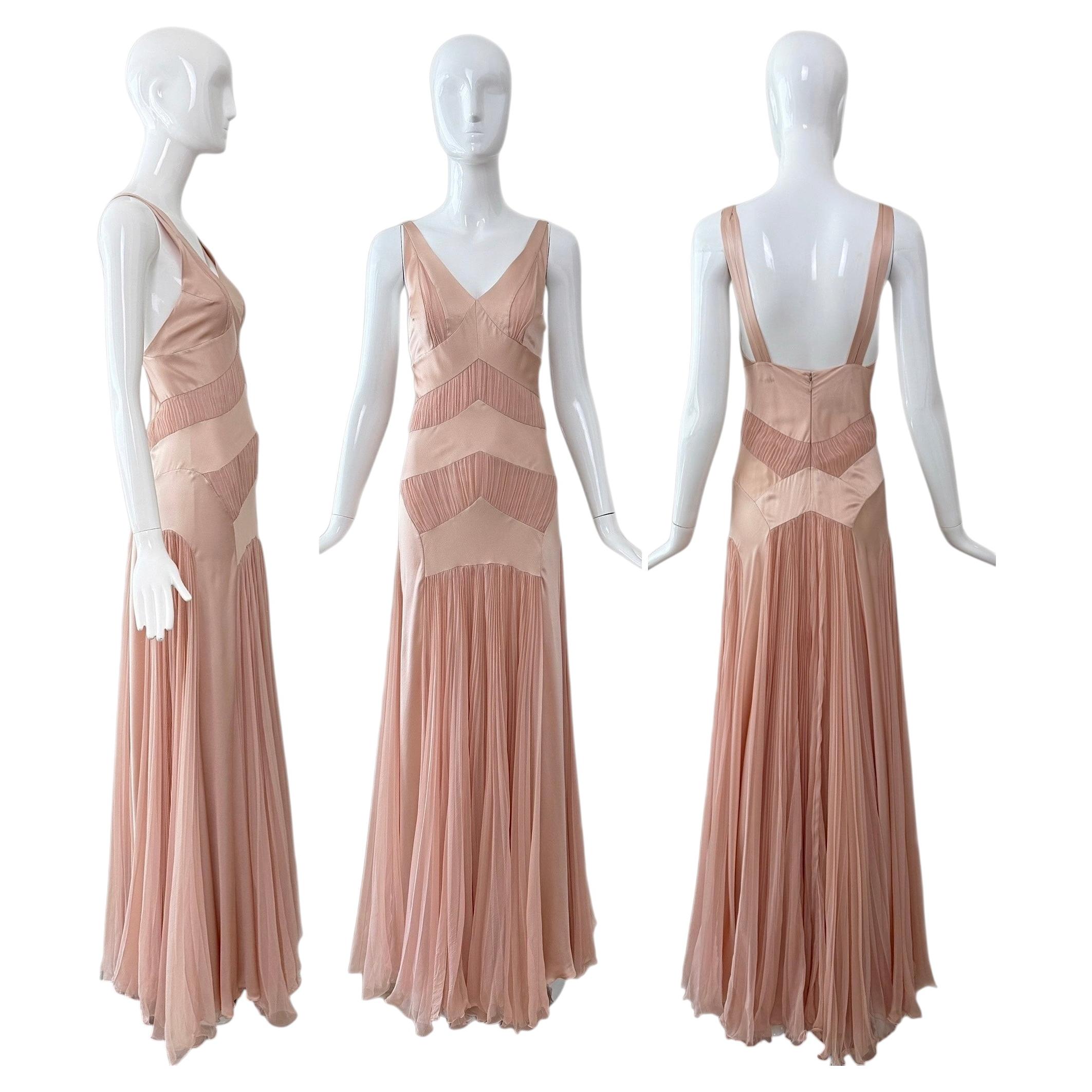 Abito lungo vintage DIOR by JOHN GALLIANO del 2003, in seta rosa stile scarpetta da ballo