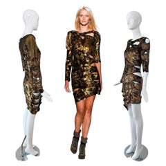 BALMAIN 2010 Vintage Runway Bronze Sequin Silk Distressed Shred Mummy Dress