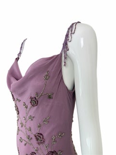 Robe nuisette en soie violette prune avec perles, collection SUE WONG 2003, inspirée des défilés