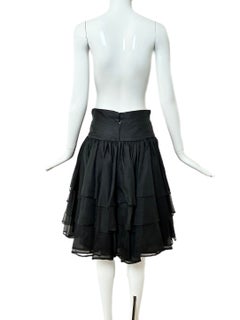 EAVIS & BROWN 80's/90's Vintage Black Silk Tiered Knee Length Skirt