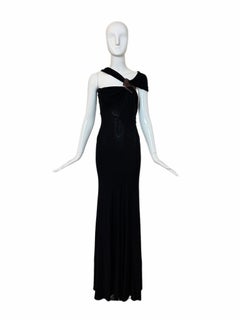 DONNA KARAN 2004 Vintage Runway Black Evening Gown w. Huge Slit Maxi Dress