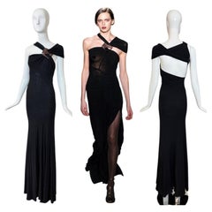 DONNA KARAN 2004 Vintage Runway Black Evening Gown w. Huge Slit Maxi Dress