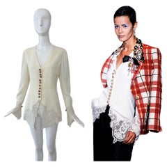 DIOR 1995 Vintage Runway Ivory Blouse/Jacket w. Gold Buttons and Embroidery