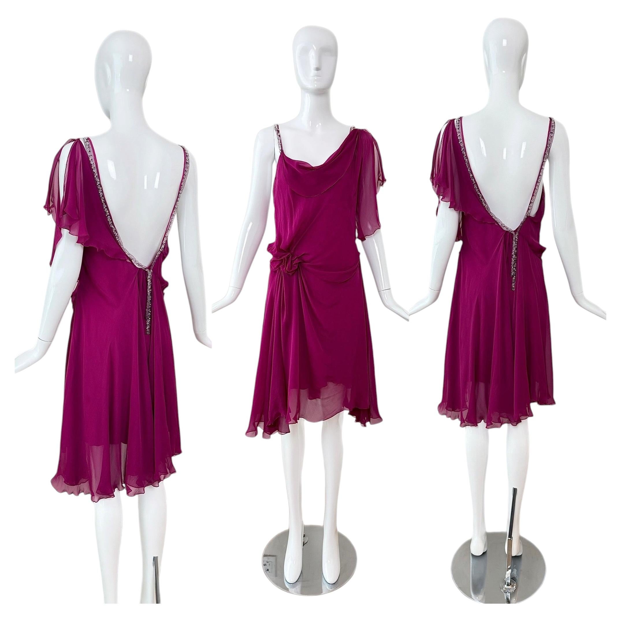 PHILOSOPHY DI ALBERTA FERRETTI Vintage Silk Jewel Encrusted Backless Dress