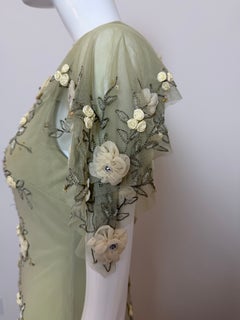 SUE WONG 2004 Vintage Runway Sage Silk Elaborate Evening Gown Maxi Dress