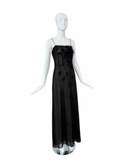BADGLEY MISCHKA Vintage Corset Black Mesh Net Beaded Floral Motif Evening Gown