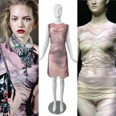PRADA 2004 Vintage Runway Silk Trompe L'oeil Knee Length Dress Pink Purple Mauve