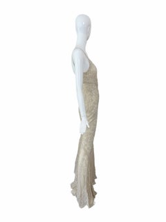 LES HABITUDES 90's Vintage Couture Ivory Beaded Silk Wedding Gown w. Shawl