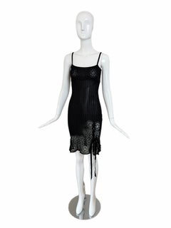 JOHN GALLIANO 1999 Vintage Sheer Knit Black Pointelle Cocktail Dress