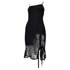 JOHN GALLIANO 1999 Vintage Sheer Knit Black Pointelle Cocktail Dress