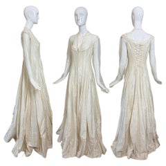 KAAT TILLEY 90's Vintage Ivory Silk Long Sleeve Bridal Gown Wedding Dress