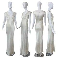 LES HABITUDES 90's Vintage Ivory White Crinkle Slip Gown Maxi Dress Bridal