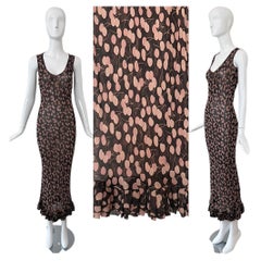 COLLETTE DINNIGAN Vintage Sheer Silk Cherry Print Ankle Length Dress Maxi