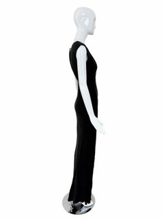 LES HABITUDES 90's Vintage Jet Black Floral Neckline Slip Gown Maxi Dress