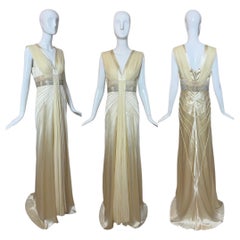 J. MENDEL Vanilla Silk Embellished Evening Gown w. Train Maxi Bridal Wedding