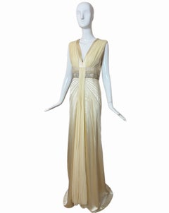 J. MENDEL Vanilla Silk Embellished Evening Gown w. Train Maxi Bridal Wedding