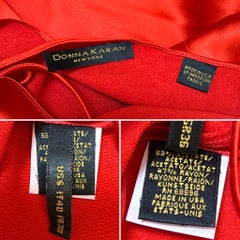 Abito da sera lungo con collo a cappuccio in raso rosso vintage degli anni '90 di DONNA KARAN con Abito da treno