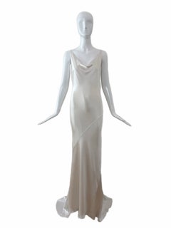 LES HABITUDES 90's Vintage Soft White Liquid Satin Bridal Wedding Gown Lace