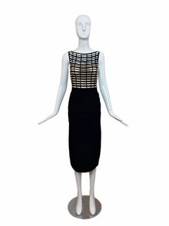 HERVE LEGER 1999 Vintage Runway Style Black + Nude Bodycon Cocktail Dress