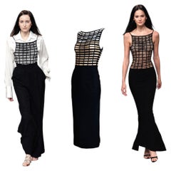 HERVE LEGER 1999 Vintage Runway Style Black + Nude Bodycon Cocktail Dress