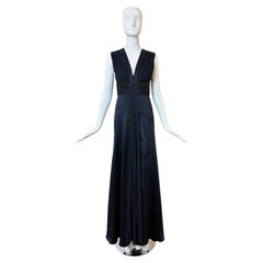 J. MENDEL Seta blu notte con Abito da sera lungo con decorazioni nere