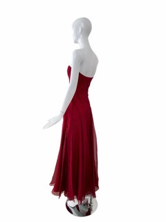 RICHARD TYLER Vintage Silk Red Strapless Ankle Length Dress Maxi Gown