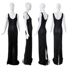 Donna Karan Vintage Black Semi-Sheer Sequined Long Gown Maxi Dress