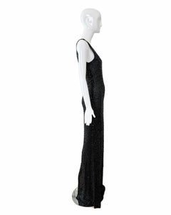 Donna Karan Vintage Black Semi-Sheer Sequined Long Gown Maxi Dress